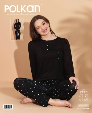 Polkan 19554 Viskon Uzun Kollu Bayan Pijama Takım 4'lü