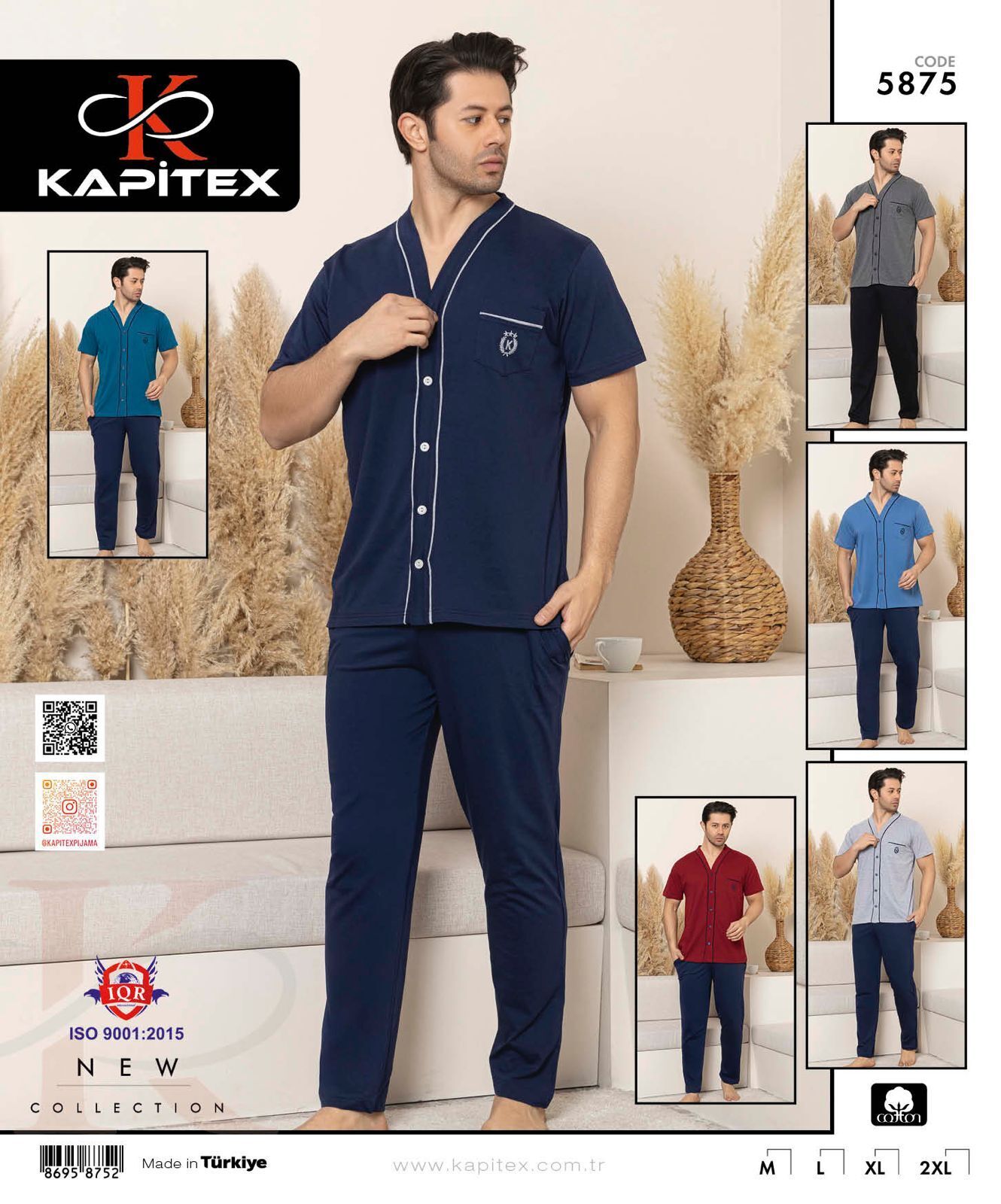 Kapitex 5875 Erkek Kısa Kol Boydan Düğmeli Pijama Takım 4'lü