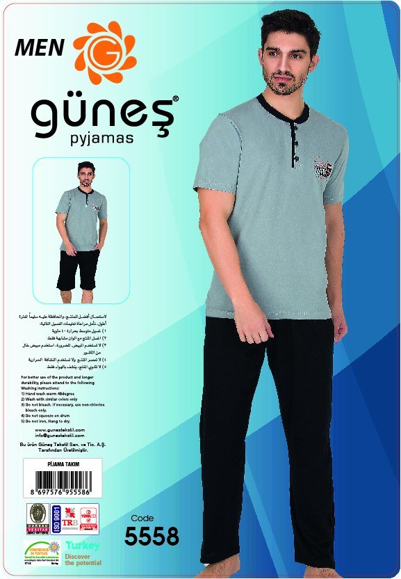 Güneş 5558 Kısa Kollu 3'lü Erkek Pijama Takımı