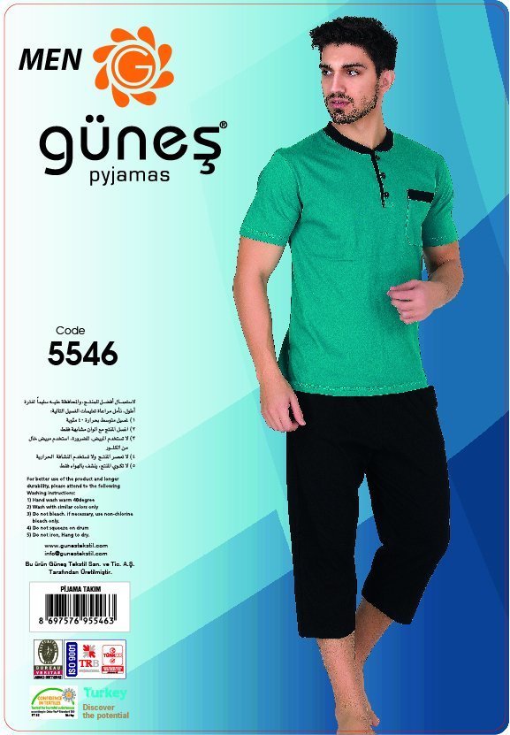 Güneş 5546 Kısa Kollu Kaprili Erkek Pijama Takımı