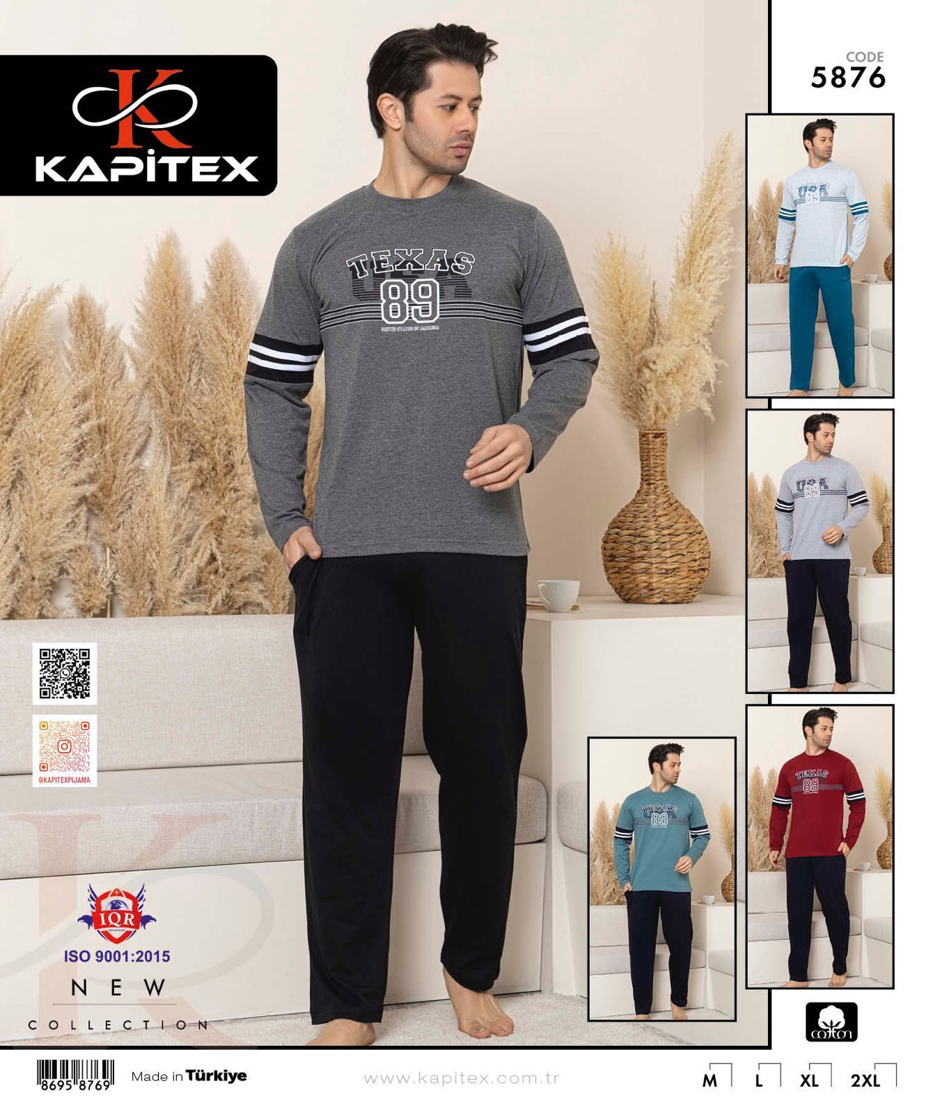 Kapitex 5876 Erkek Uzun Kol Pijama Takım 4'lü