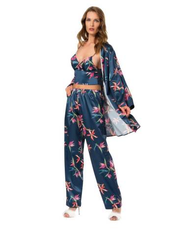 Moongirl 007 Bayan Saten Üçlü Pijama Takımı