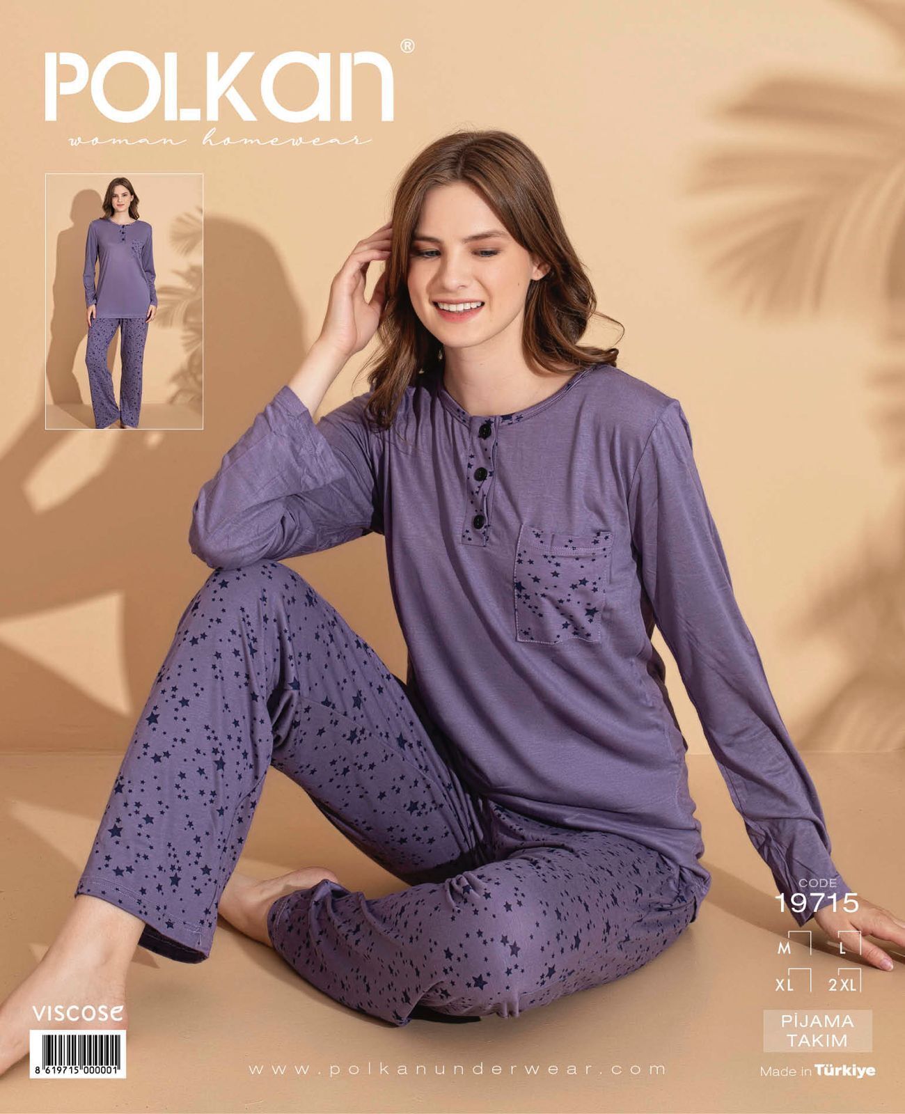 Polkan 19715 Viskon Uzun Kollu Bayan Pijama Takım 4'lü