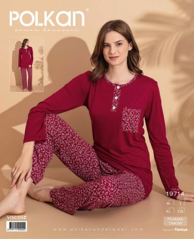 Polkan 19714 Viskon Uzun Kollu Bayan Pijama Takım 4'lü