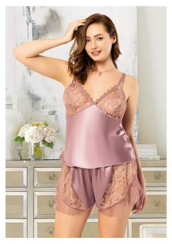 Miss Laris 4219 Battal Beden Bayan Saten Şortlu Takım