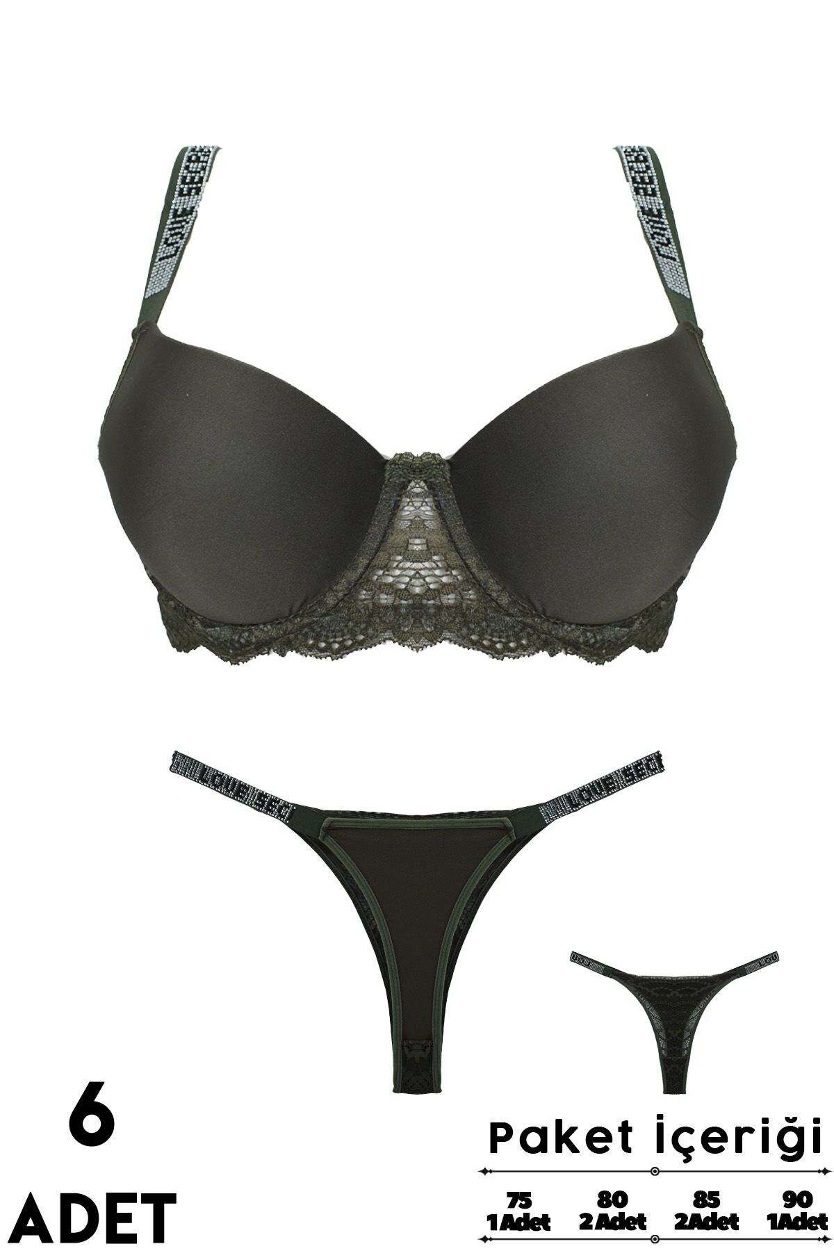 Love Secret 1-3 B Cup Balenli Destekli Taşlı Bayan Sütyen Takım 6'lı