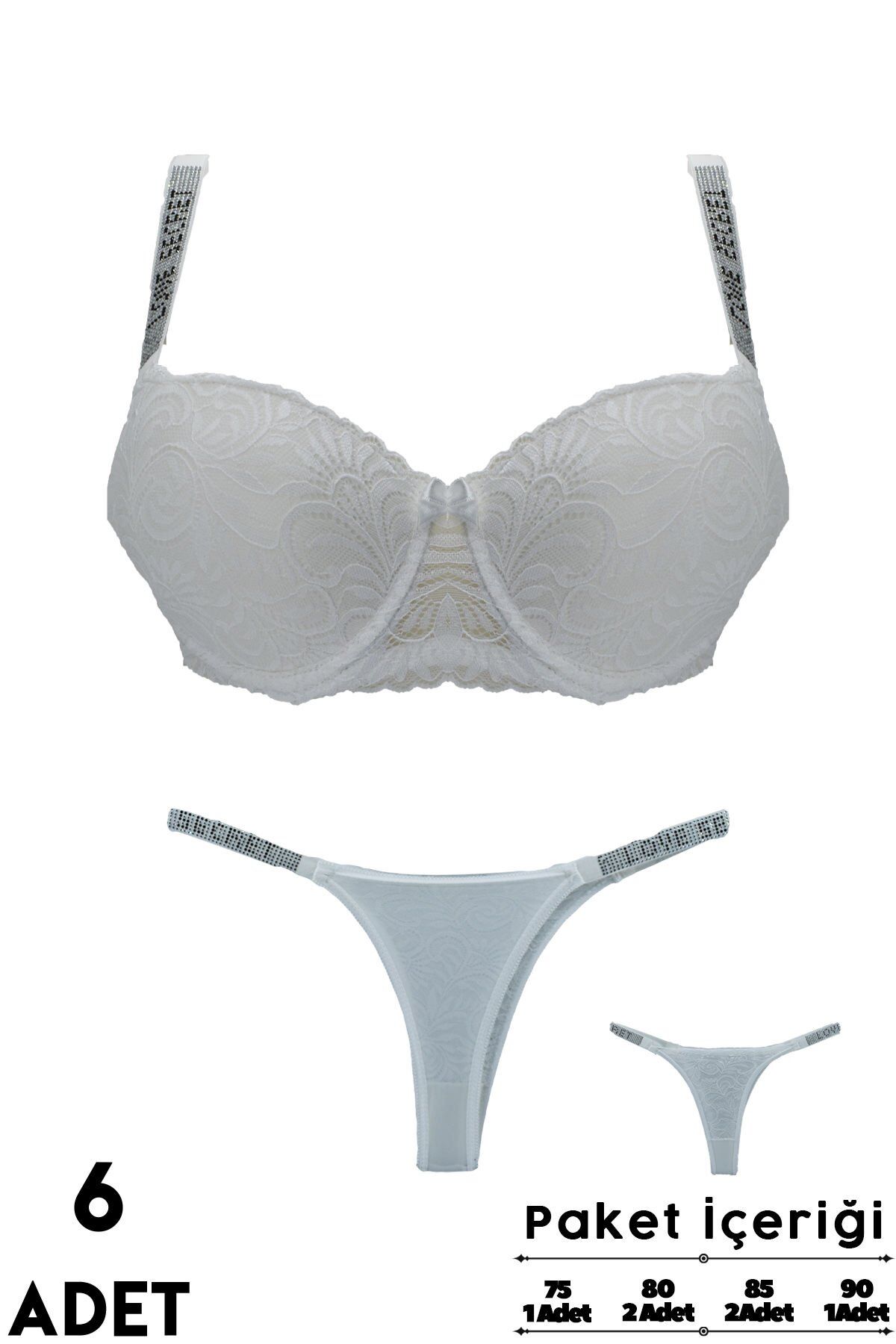 Love Secret 3-6 B Cup Balenli Destekli Taşlı Dantelli Bayan Sütyen Takım 6'lı