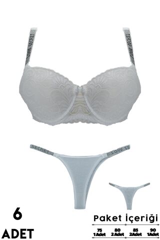 Love Secret 3-6 B Cup Balenli Destekli Taşlı Dantelli Bayan Sütyen Takım 6'lı