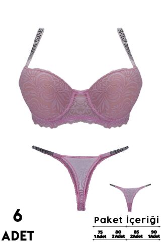 Love Secret 3-3 B Cup Balenli Destekli Taşlı Dantelli Bayan Sütyen Takım 6'lı