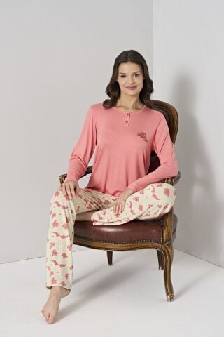 Pijadore 1908 (M-L-XL-XXL) Uzun Kollu Bayan Pijama Takım 4'lü