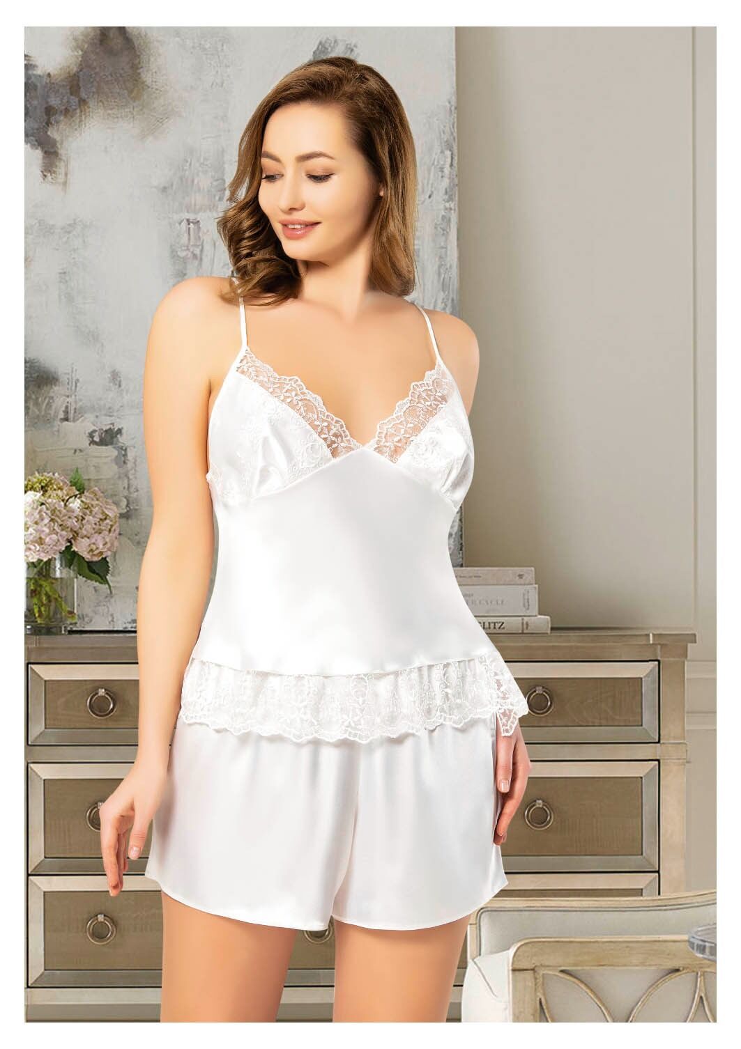 Miss Laris 4223 Battal Beden Bayan Saten Şortlu Takım