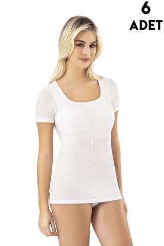 Kota 6654 Kare Yaka Yarım Kol Modal Kaşkorse Pedli T-shirt 6'lı