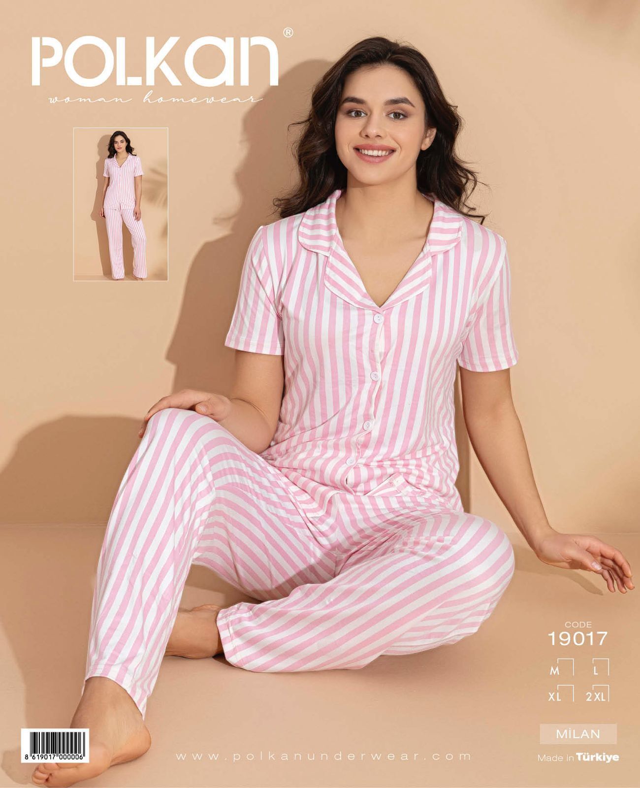 Polkan 19017 Bayan Milan Kısa Kollu Bayan Pijama Takım Paket İçi 4'lü