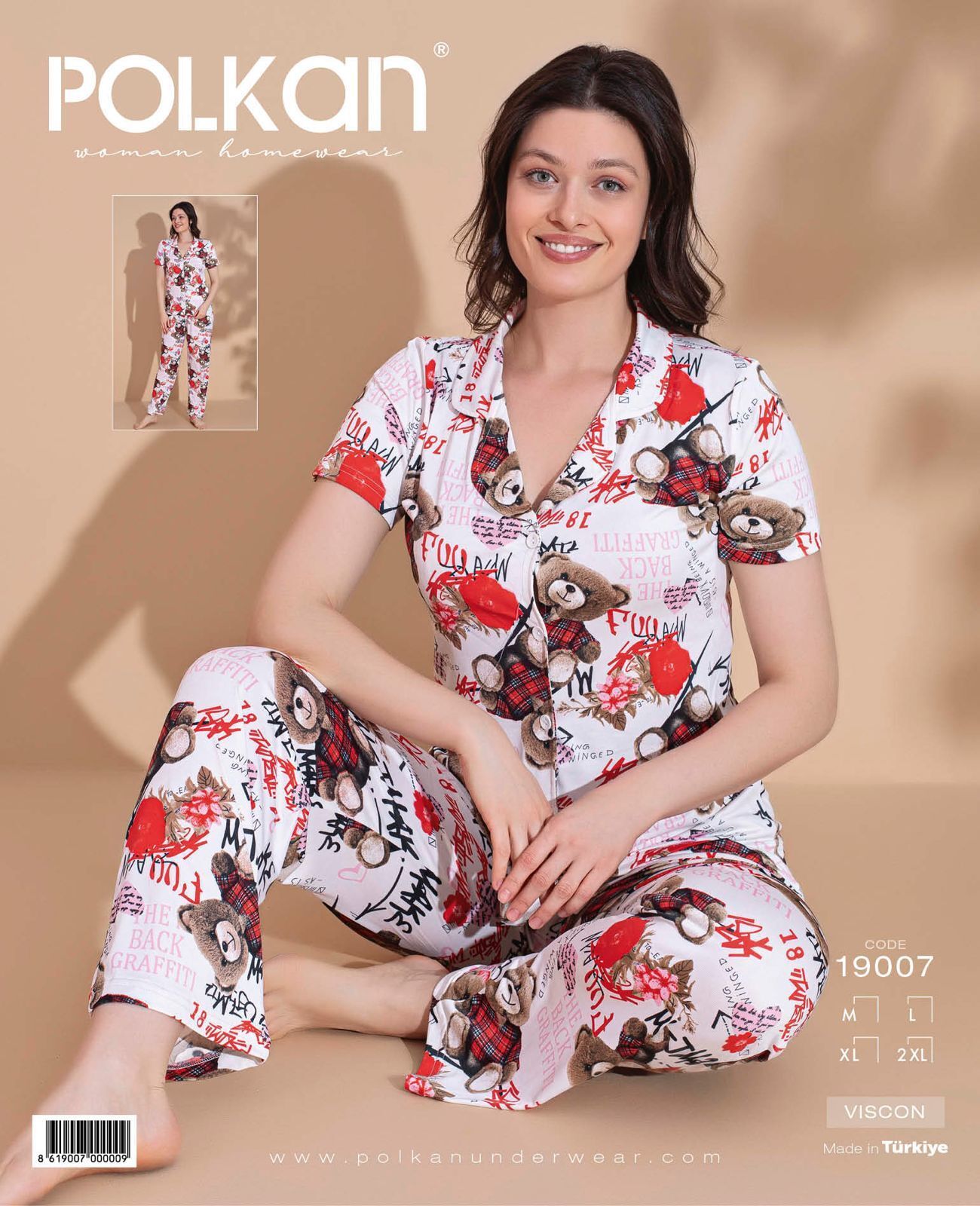 Polkan 19007 Bayan Ring Viskon Kısa Kollu Bayan Pijama Takım Paket İçi 4'lü