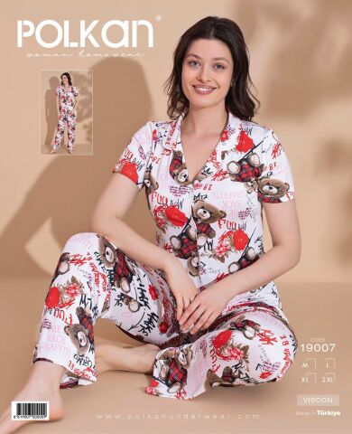 Polkan 19007 Bayan Ring Viskon Kısa Kollu Bayan Pijama Takım Paket İçi 4'lü