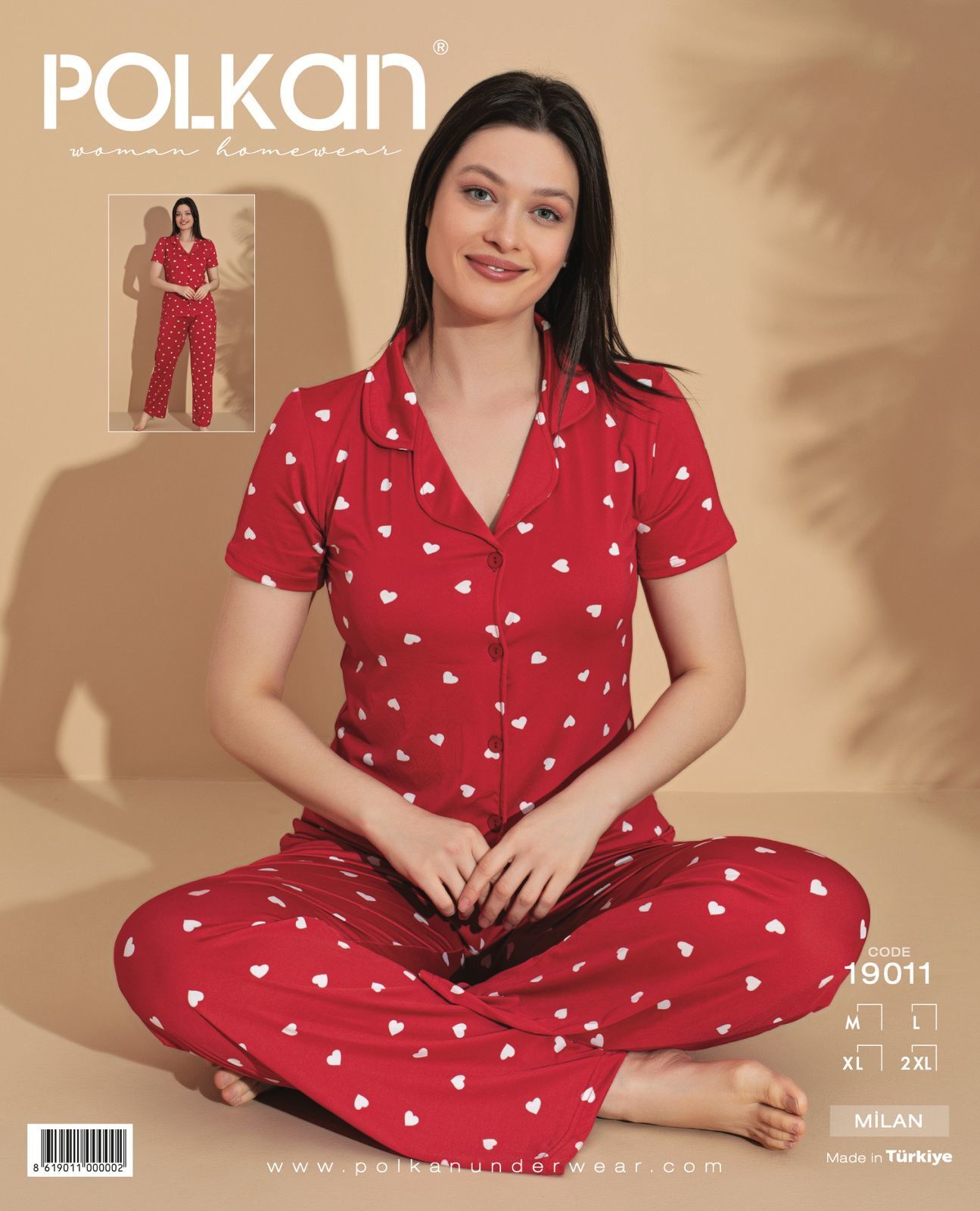 Polkan 19011 Bayan Milan Kısa Kollu Bayan Pijama Takım Paket İçi 4'lü