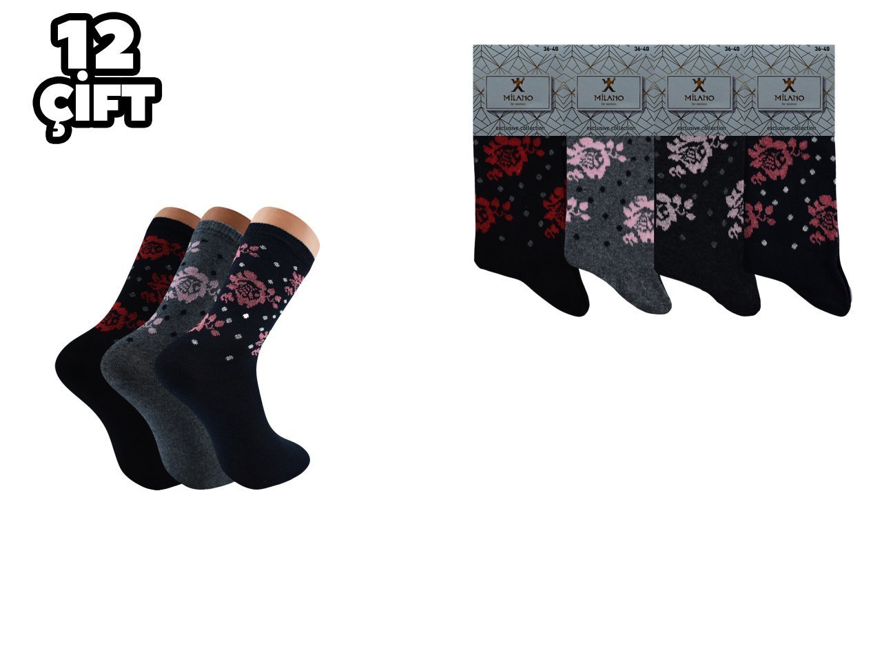 Milano 011-6 Likralı Bayan Soket Çorap 12'li