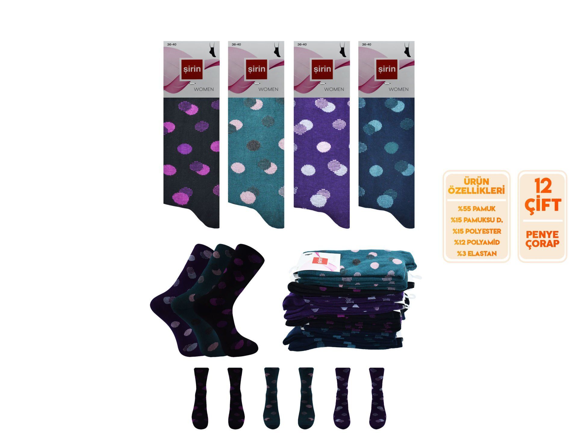 Şirin 4000-128 Bayan Penye Çorap 12'li
