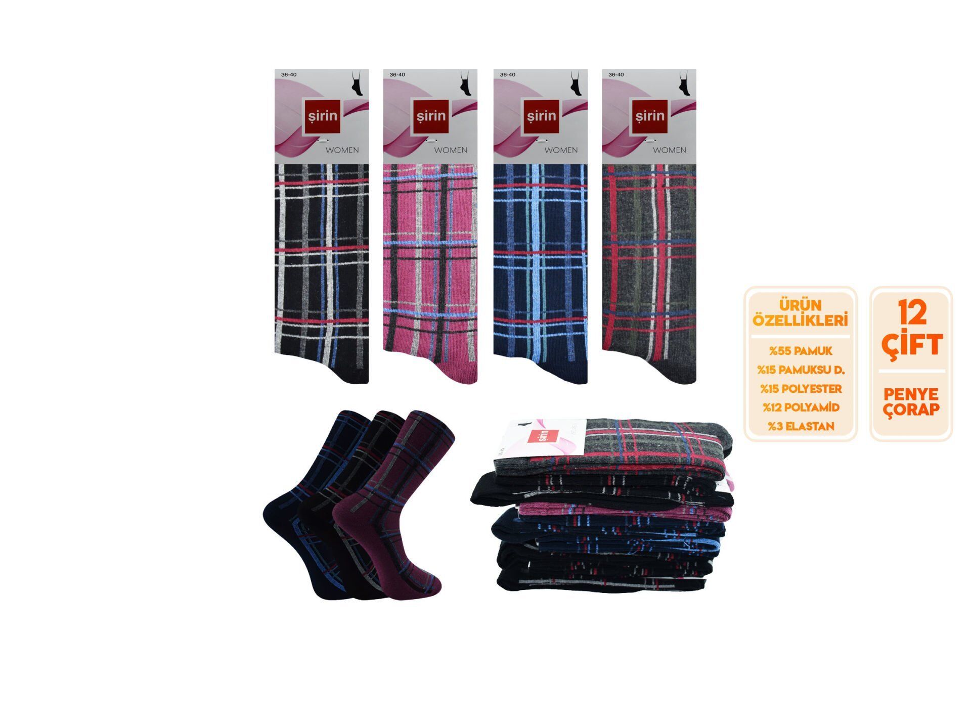 Şirin 4000-131 Bayan Penye Çorap 12'li