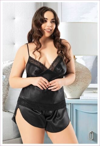 Miss Laris 4226 Battal Beden Bayan Saten Şortlu Takım