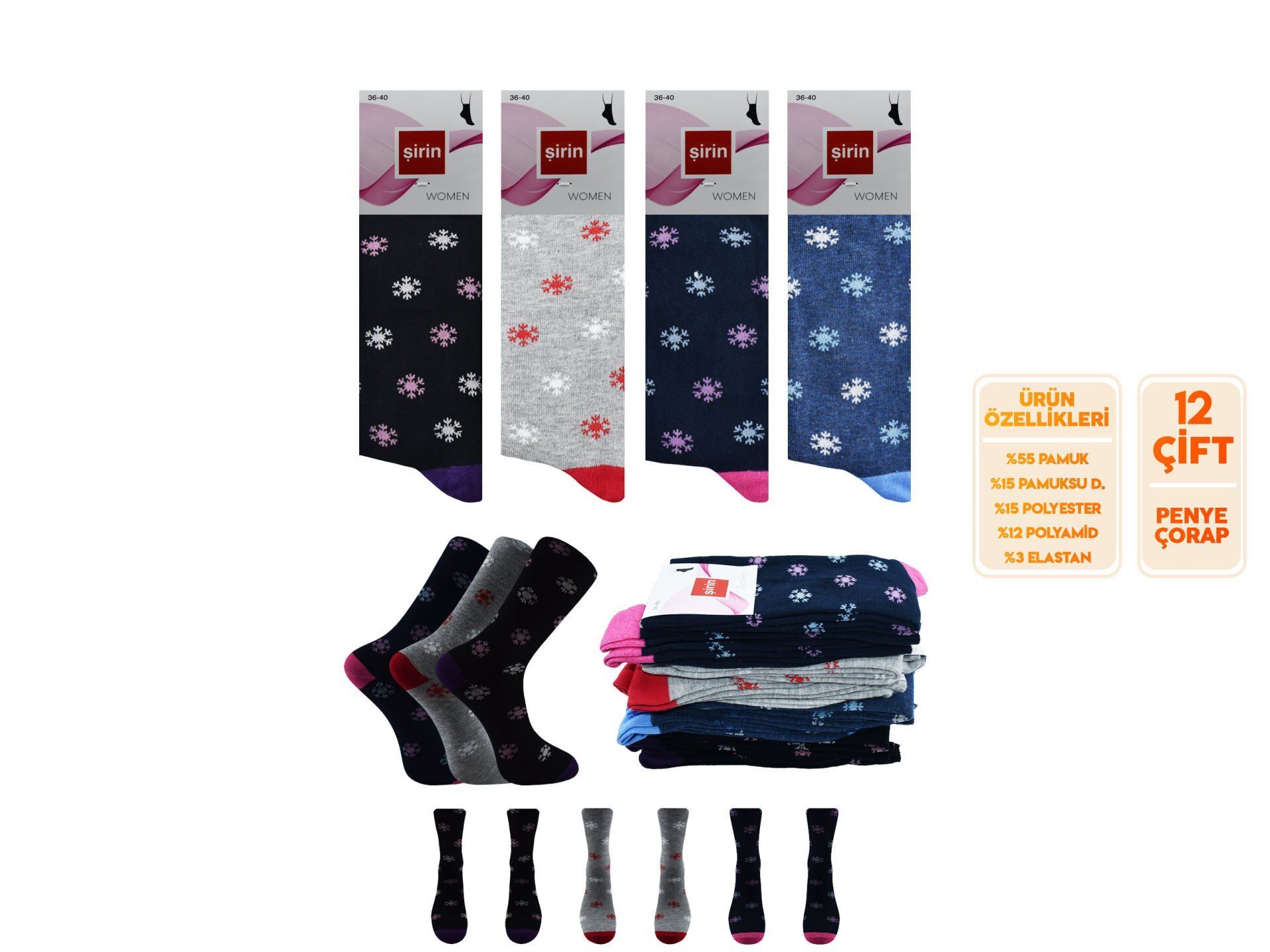 Şirin 4000-127 Bayan Penye Çorap 12'li