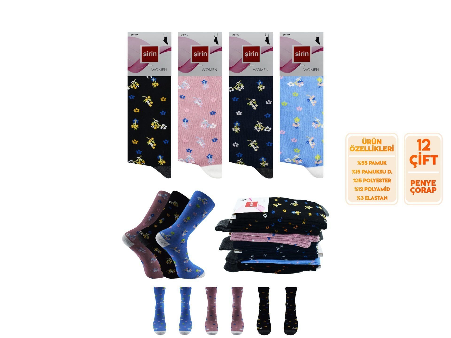 Şirin 4000-130 Bayan Penye Çorap 12'li