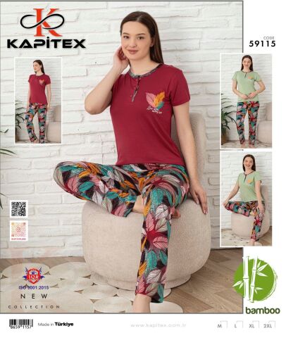 Kapitex 59115 Bambu Ring Viskon Bayan Kısa Kol Pijama Takım 4'lü