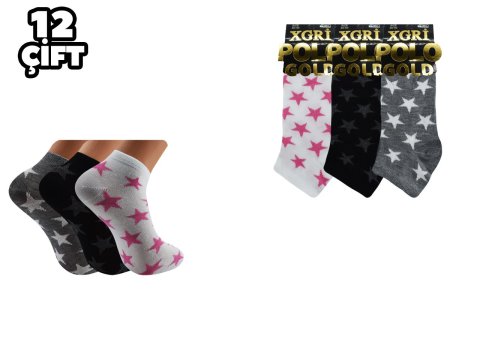 XGRİ POLO 7-38 3'lü Bayan Penye Patik 12'li
