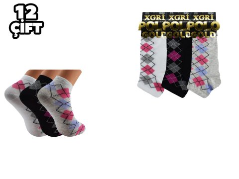 XGRİ POLO 7-39 3'lü Bayan Penye Patik 12'li
