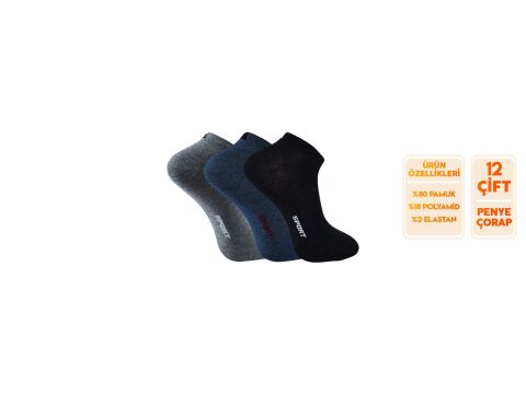 İbrahim Berk 11-31 Erkek Likralı Patik Çorap 12'li