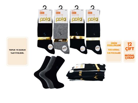 Pola 4090-5 Garson Yazlık Erkek Modal Çorap 12'li