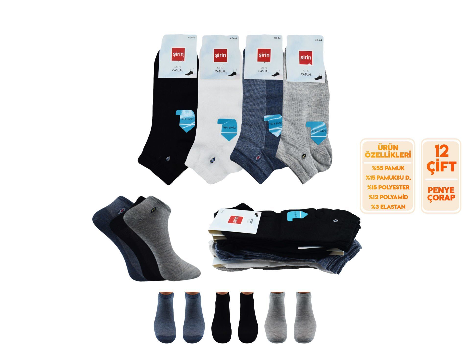 Şirin 7010-12 Ter Emici Erkek Penye Patik 12'li