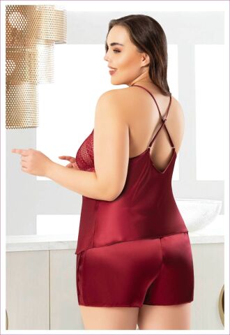 Miss Laris 4231 Battal Beden Bayan Saten Şortlu Takım