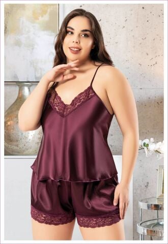 Miss Laris 4228 Battal Beden Bayan Saten Şortlu Takım