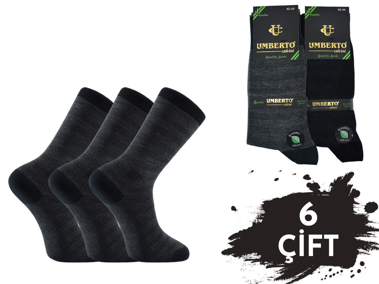 Umberto Dikişsiz Bambu Erkek Likralı Çorap 6'lı