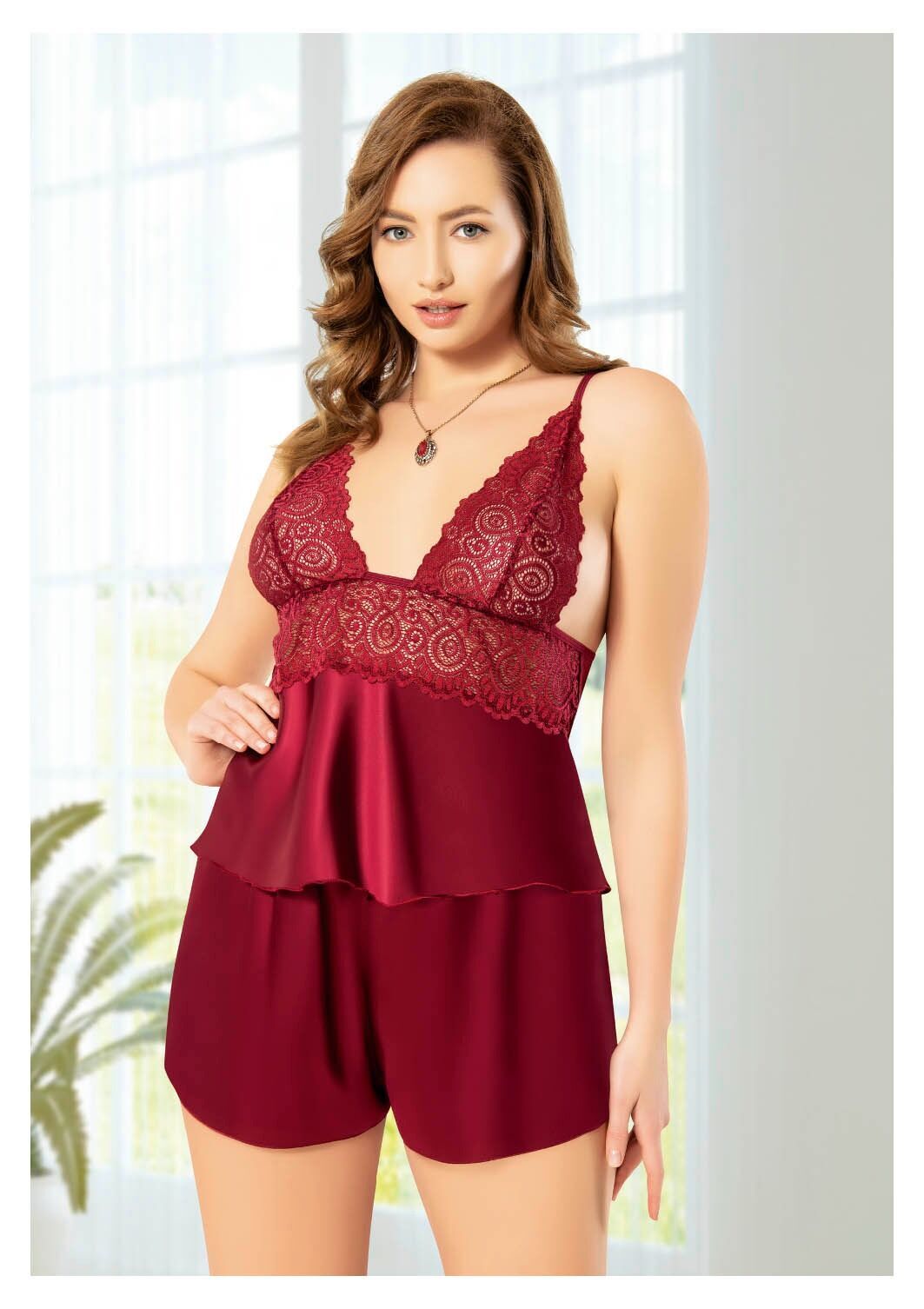 Miss Laris 4221 Battal Beden Bayan Saten Şortlu Takım