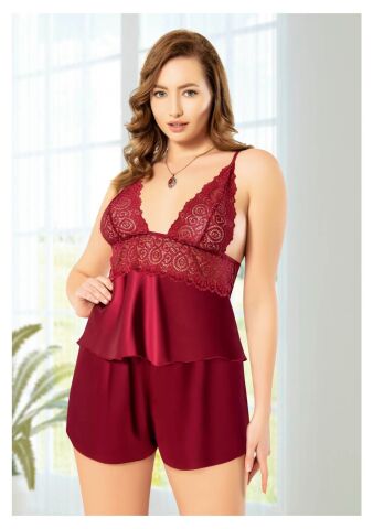 Miss Laris 4221 Battal Beden Bayan Saten Şortlu Takım