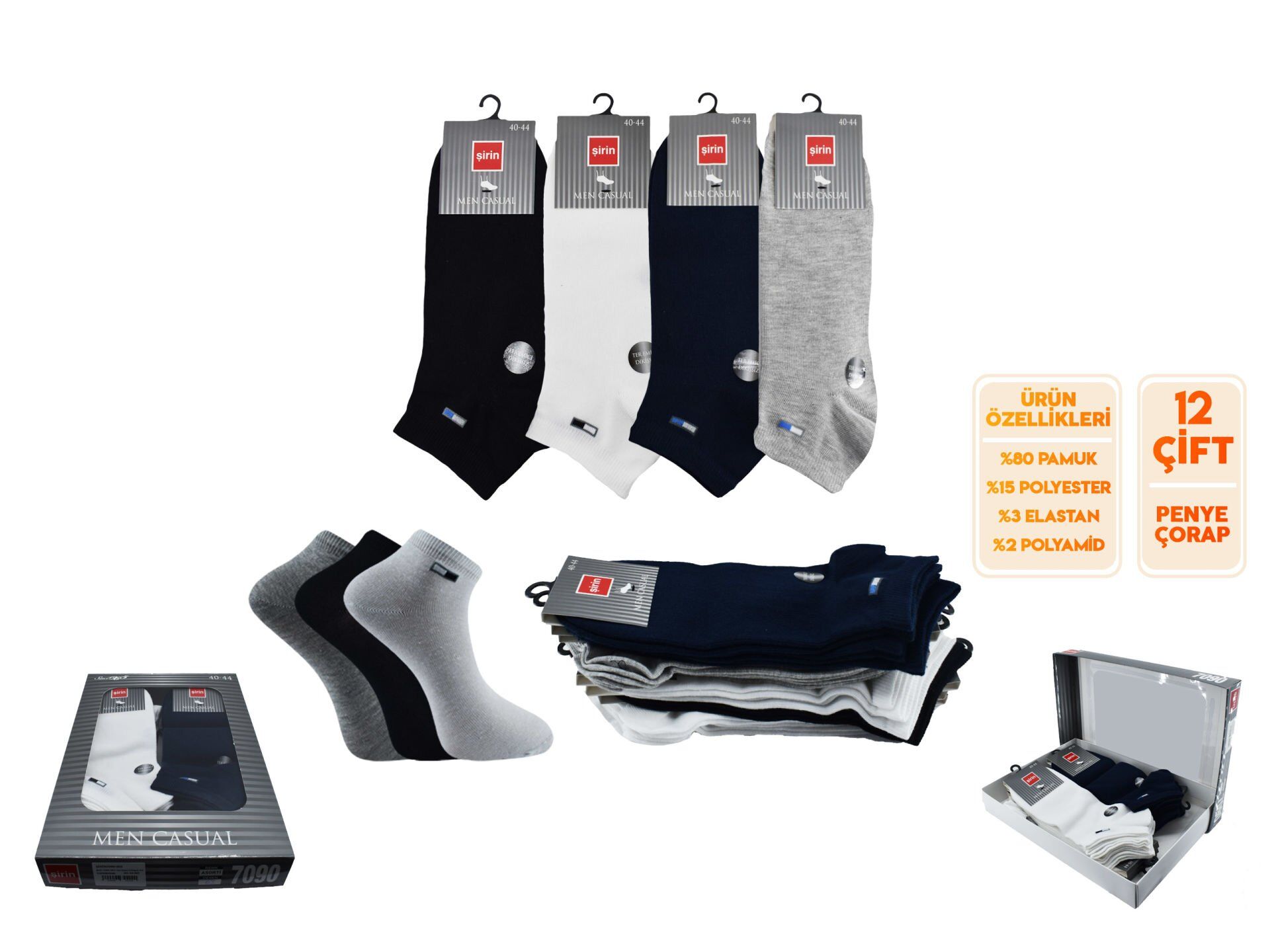 Şirin 7090-003 Ter Emici Dikişsiz Erkek Penye Patik 12'li