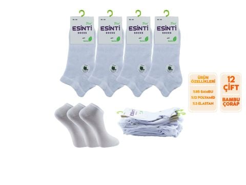 Esinti 21-Beyaz Dikişsiz Bayan Bambu Patik 12'li