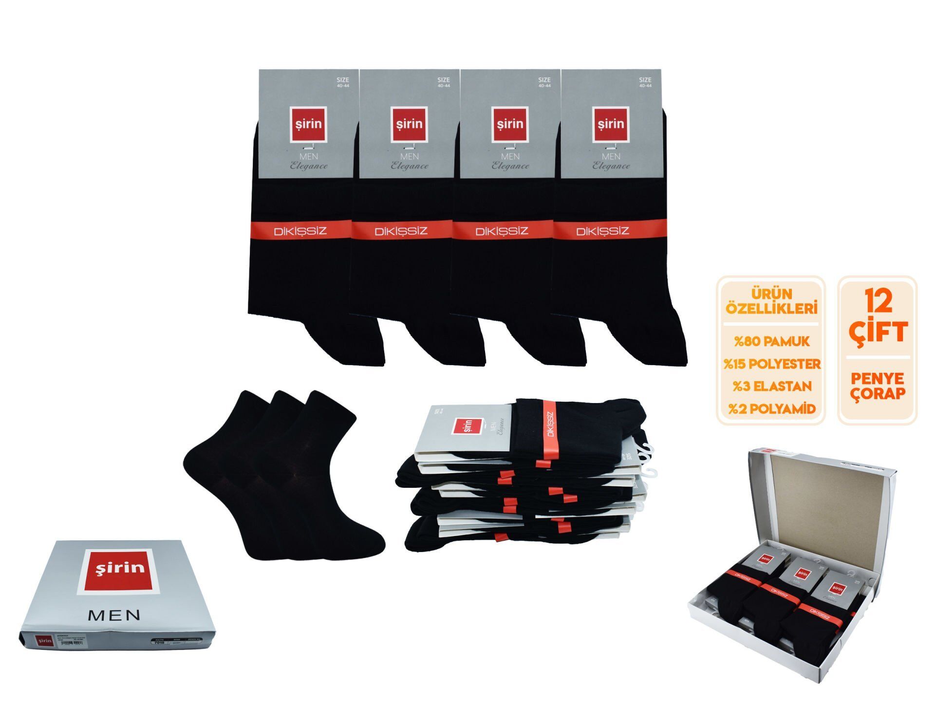 Şirin 7015 Dikişsiz Penye Yarım Konç Erkek Patik 12'li