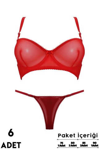 Aysemin Brodeli 7031 B Cup Balenli Desteksiz Bayan Sütyen Takım 6'lı