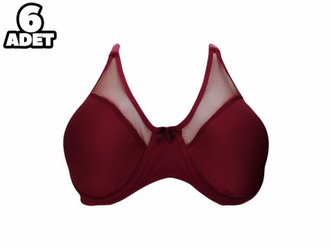 Liza 2020 Bordo C Cup Balenli Desteksiz Sütyen 6'lı