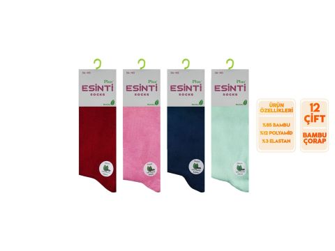 Esinti 27-Karışık Dikişsiz Bayan Bambu Çorap 12'li