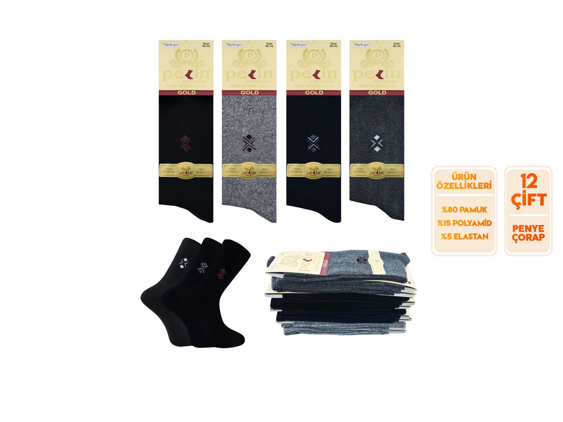 Pelin 1-20 Erkek Likralı Çorap 12'li