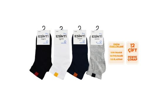 Esinti 28-5 %100 Pamuk Erkek Penye Patik 12'li