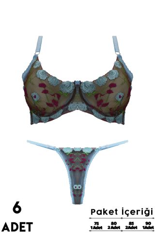 Love Secret Brodeli 1008 B Cup Balenli Desteksiz Bayan Sütyen Takım 6'lı