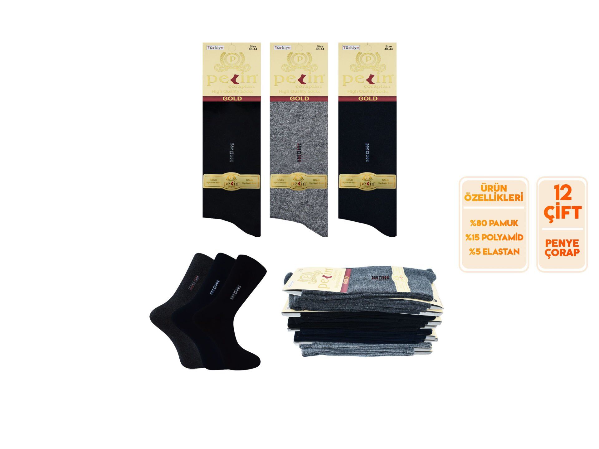 Pelin 1-21 Erkek Likralı Çorap 12'li