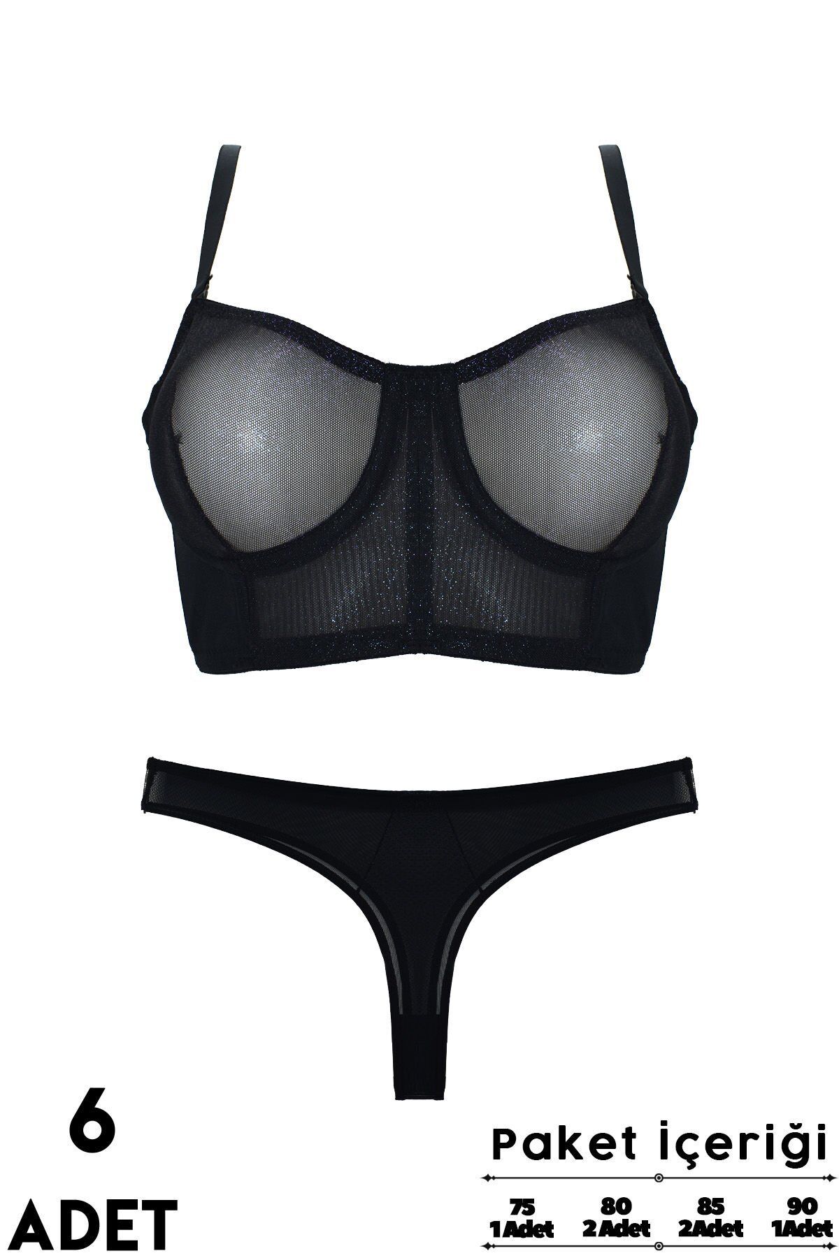 Cansoy 695 Gümüş Balenli Desteksiz Kapsız Sütyen Takım 6'lı