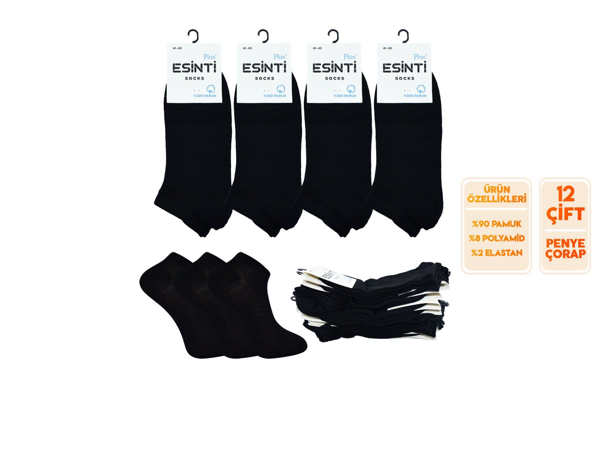 Esinti 28-3 %100 Pamuk Erkek Penye Patik 12'li