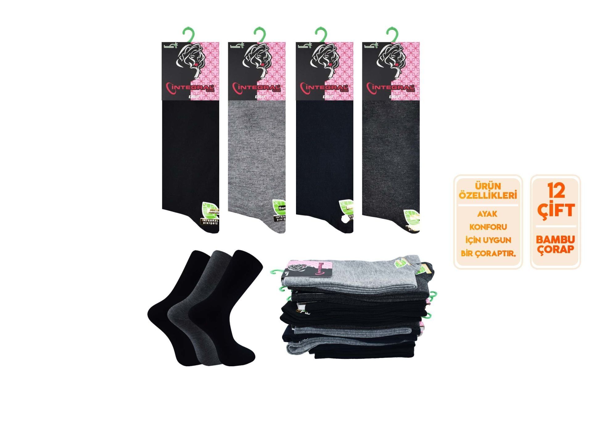 İntegral 4000-2 Dikişsiz Bayan Bambu Soket 12'li